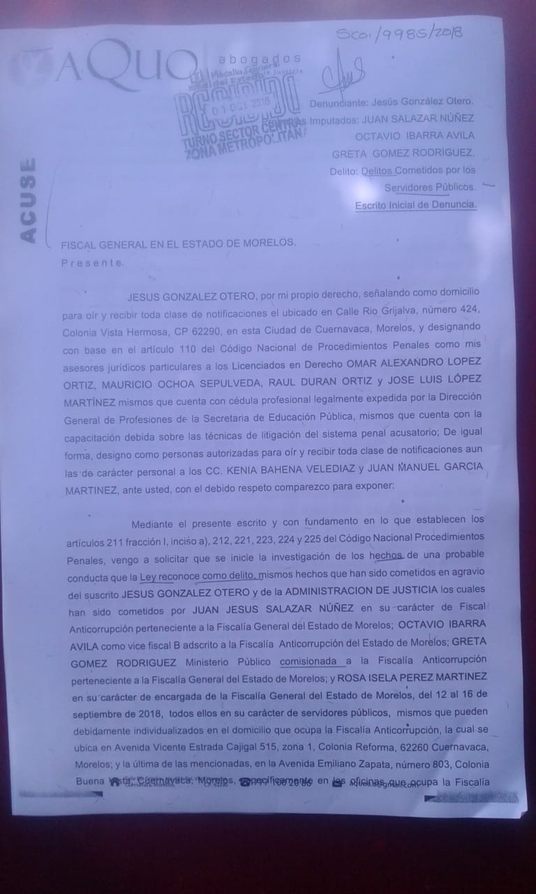 Presentan Denuncia Penal Contra Juan Salazar Núñez Fiscal Anticorrupción De Morelos Podría 3647