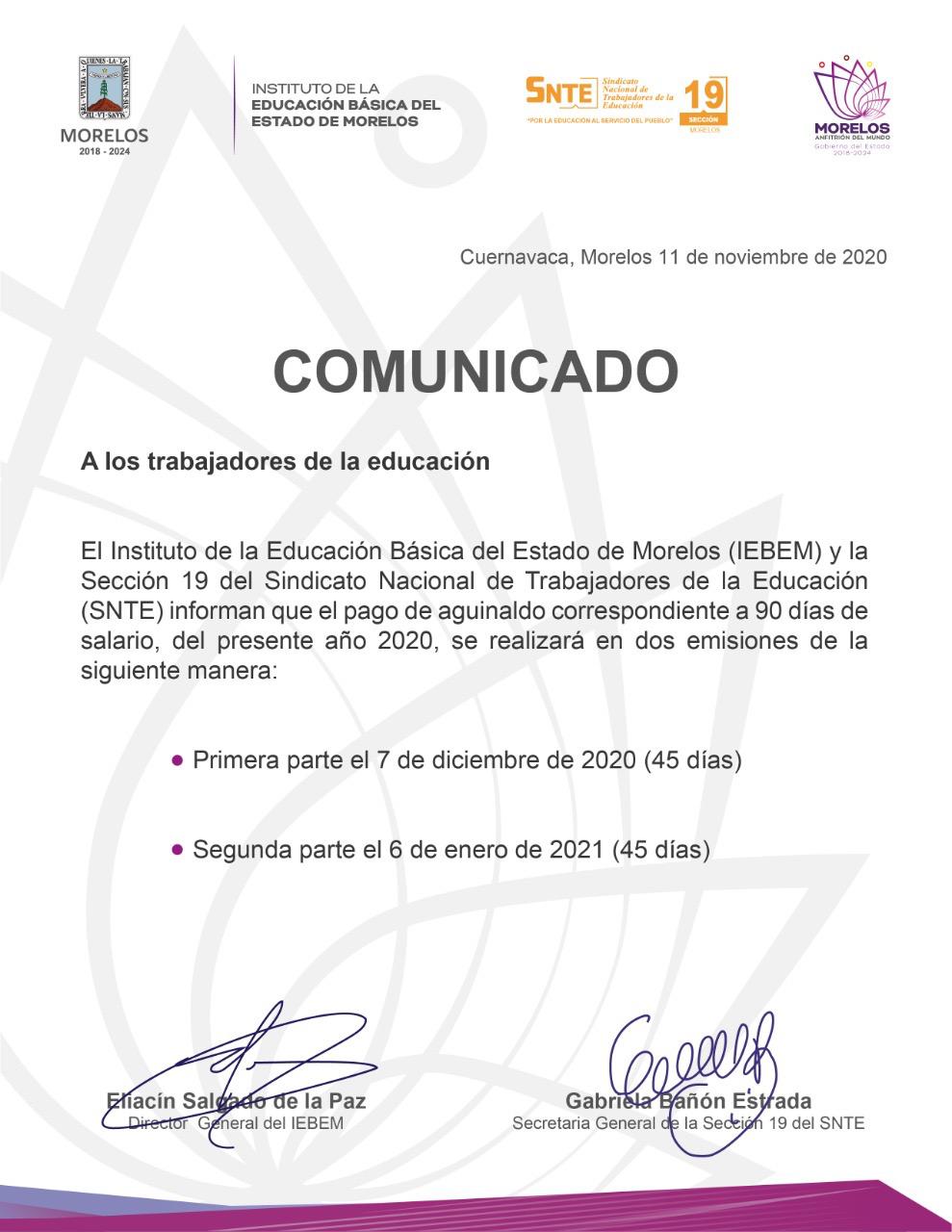 Pago de aguinaldo para trabajadores de la educación básica será en dos  tiempos 7 de diciembre 2020 y 6 de enero 2021 – Zona Centro Noticias